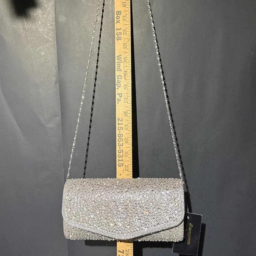 D'Margeaux Evening Bag Mink Envelope Clutch Glitter Crossbody‎ Holiday Party